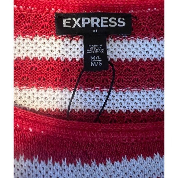 EXPRESS women's red and white stripe sweater size M/L short sleeve, tie front NW - Picture 3 of 6